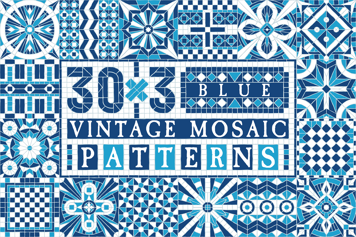 30x3 VINTAGE MOSAIC PATTERNS (BLUE), a Pattern Graphic by 2DFUNS (Photo 1 of 7)