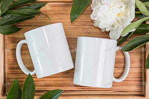 Peony & Mugs Mockup. PDS Smart