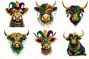 Cute Mardi Gras Highland Cow Clipart, an Illustration by Black Bird Studio (Thumbnail 5 of 6)