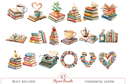 Watercolor Book Lover Clipart Bundle, an Illustration by MockupWizard (Thumbnail 3 of 6)