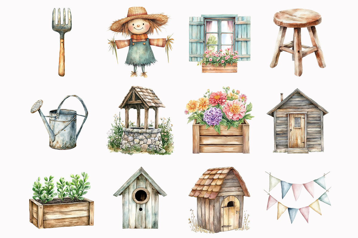 Watercolor Garden Pals Clipart, a Seasonal Illustration by Design Market (Photo 2 of 4)