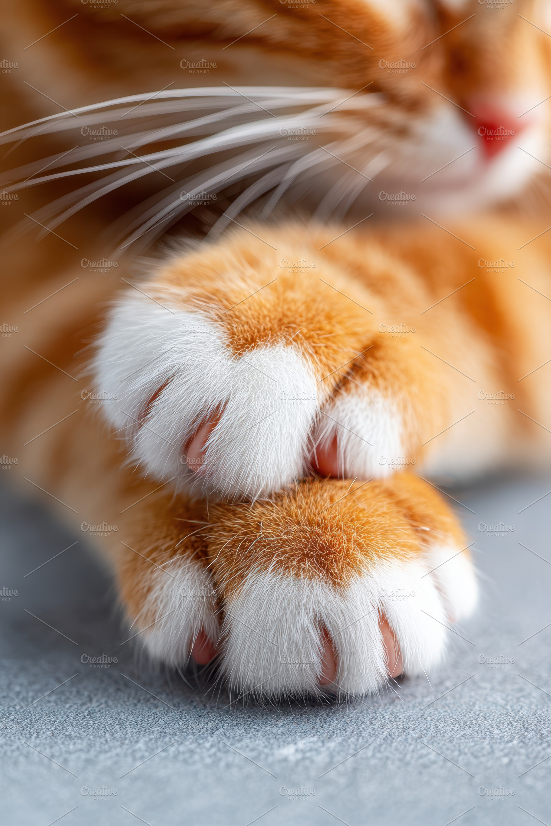 Close-up of a ginger cat paws and face, an Animal Photo by AlyaAnd
