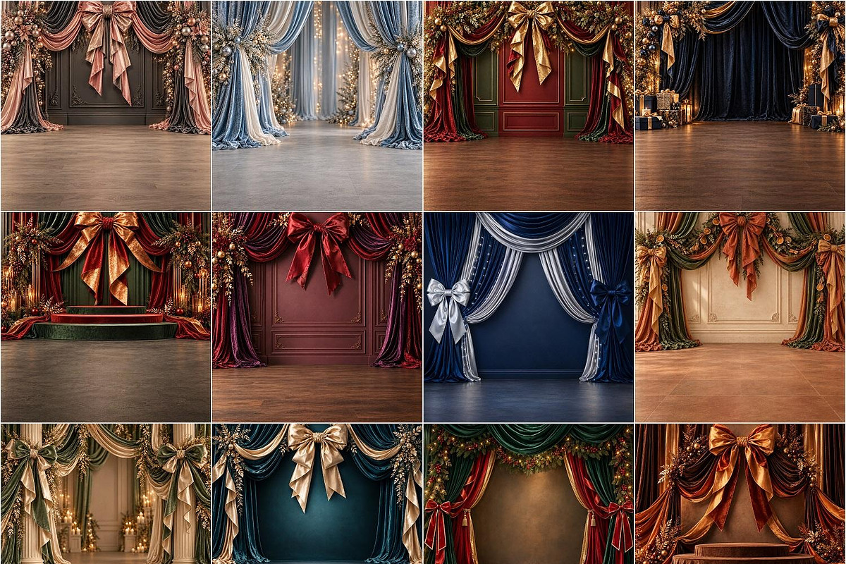Luxury Velvet Bow Christmas Backdrop, a Background Graphic by Walllow Creatives (Photo 3 of 3)