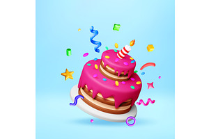 3D Birthday cake with candle and, an Object Illustration by Abscent