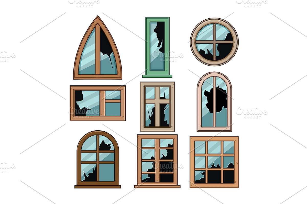 Broken windowpane collection showing, an Object Illustration by pikepicture