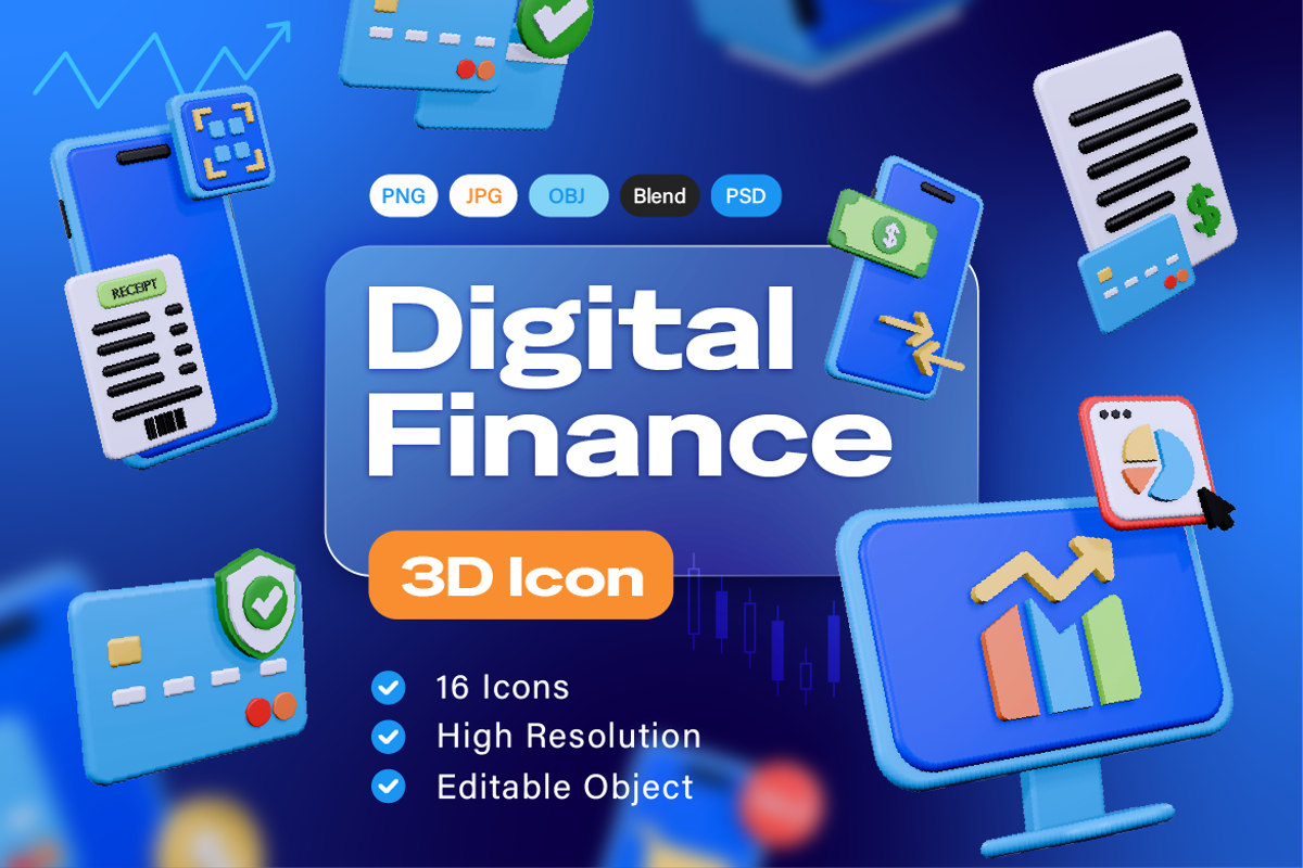 Digital Finance 3D Icon Pack, an Object 3D Model by Burntilldead (Photo 1 of 7)