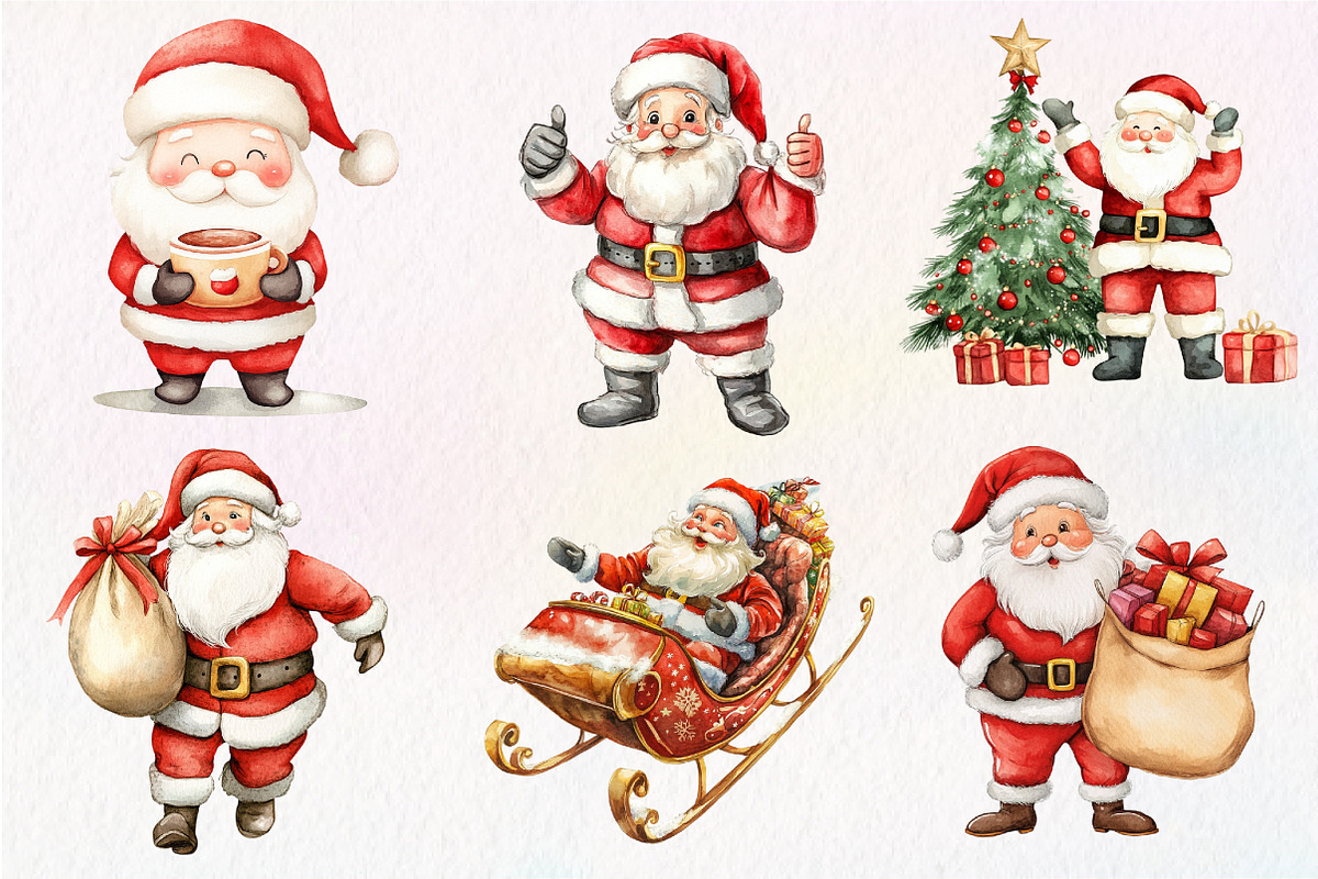 Adorable Santa Watercolor Clipart, an Illustration by Dream Creation (Photo 5 of 6)