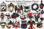 Watercolor Gothic Christmas Clipart, a Seasonal Illustration by CitraGraphics (Thumbnail 1 of 7)