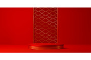 3d red podium with triple gold rings, an Illustration by Buch&Bee (Thumbnail 3 of 3)