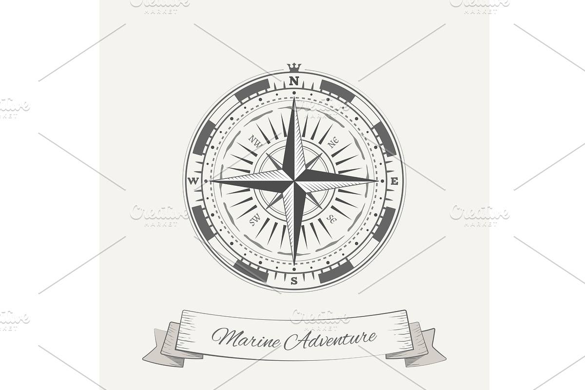 Vintage grey ribbons compass rose, an Object Illustration by SkyVectors
