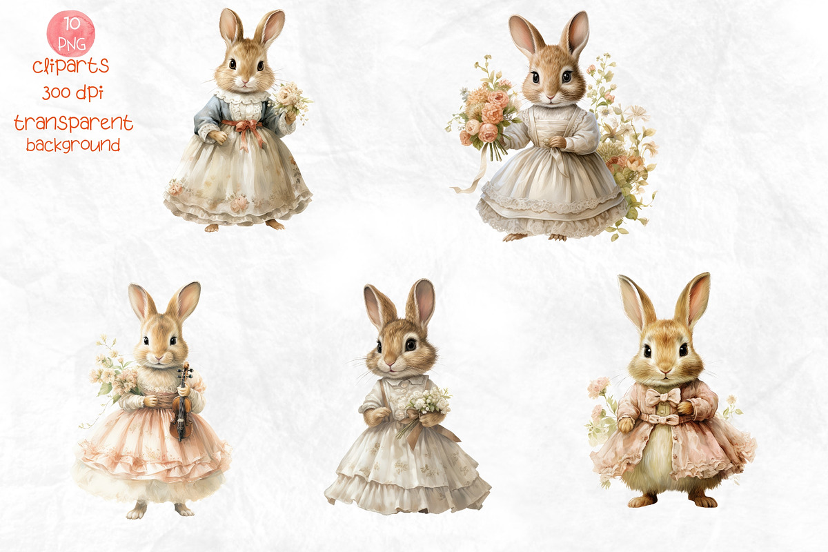 Vintage Bunny Watercolor Sublimation, an Animal Illustration by Maysa Art (Photo 3 of 5)