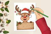 Funny Christmas Reindeer with Sign, an Illustration by Designking (Thumbnail 2 of 6)