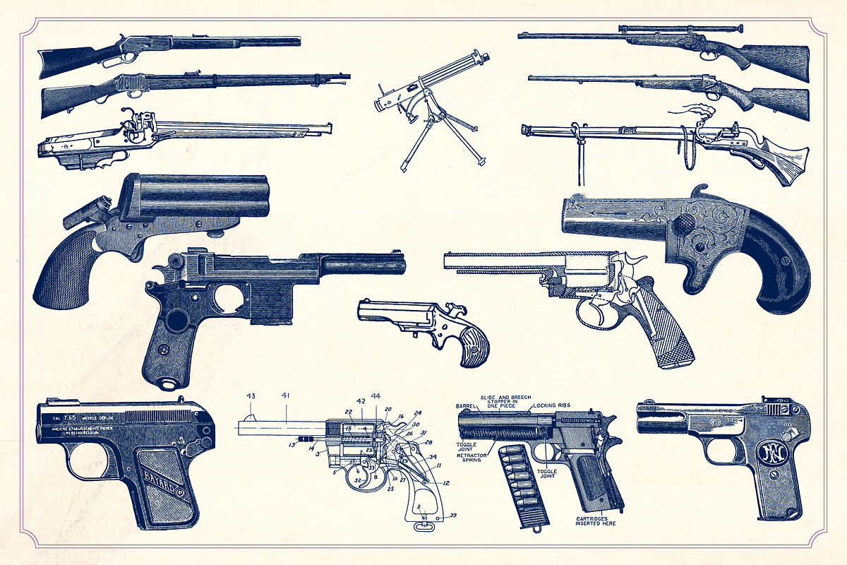 Vintage Guns & Rifles, a Technology Illustration by Mr Vintage