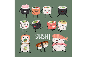 Cartoon sushi and rolls with eyes, a Food Illustration by Stock-Smart-Start