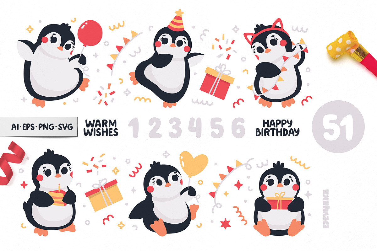 Penguin Party Creator | SVG & PNG, an Animal Illustration by Ejevyaka (Photo 3 of 8)