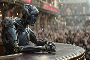 Advanced Robot in a Crowd at a Publi, a Photo by Pixeness Studio