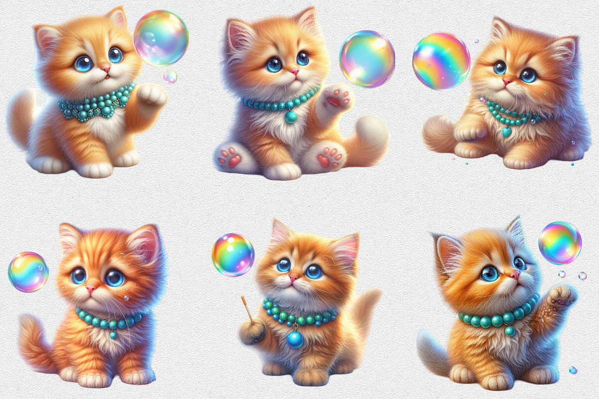 Cute Kitten Playing Bubbles Clipart, a Seasonal Illustration by Craft Nest (Photo 4 of 6)