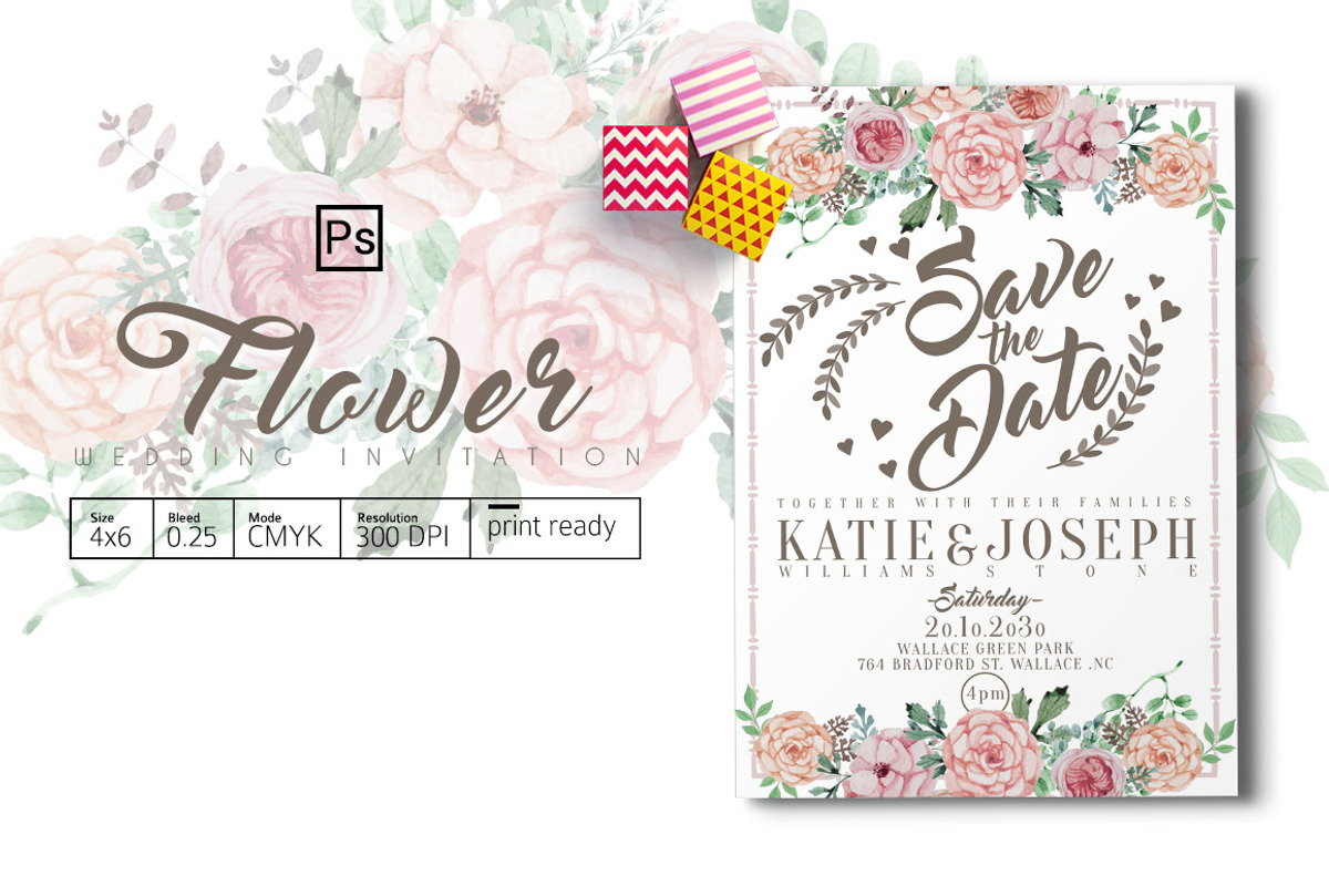 Flower Wedding Invitation, a Card Template by Tiaga (Photo 1 of 4)