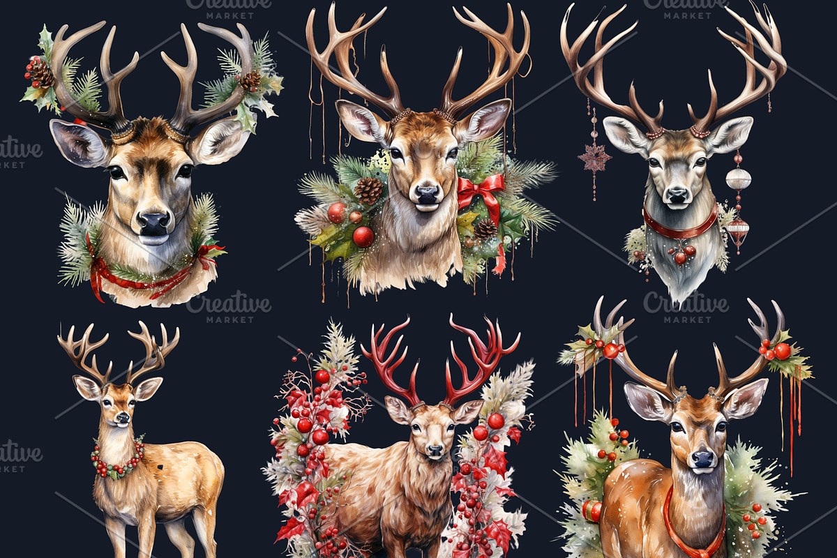 Watercolor Christmas Deer Clipart