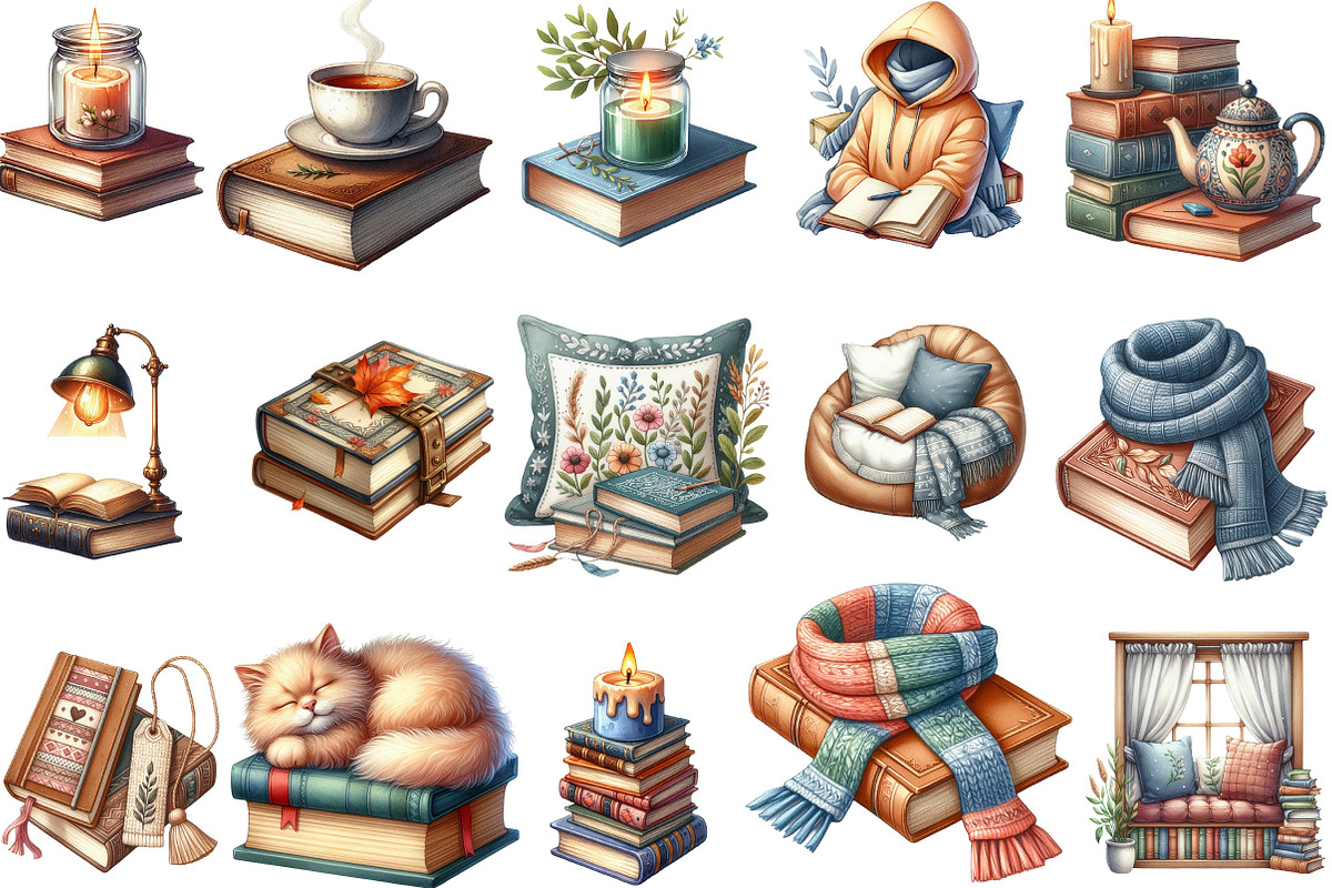 Cozy Reading Clipart, an Illustration by Designking (Photo 3 of 5)