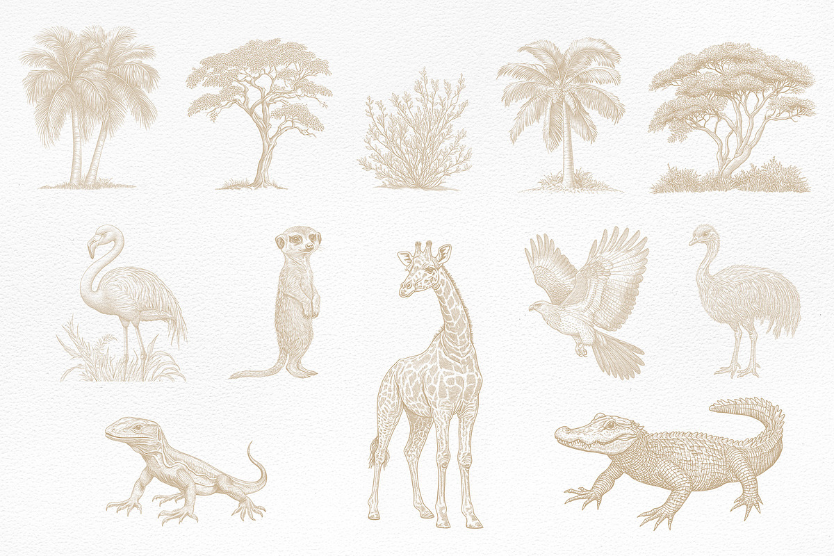 African Safari Animals & Trees Set, an Animal Illustration by NatalieArtShop (Photo 4 of 7)