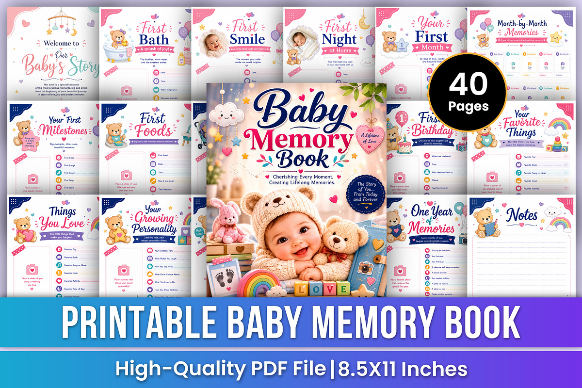 Baby Memory Book | First Year Baby, a Stationery Template by Mustafiz (Photo 1 of 5)