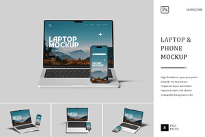 laptop and Phone Mockup, a Wearable Device Mockup by graphictime