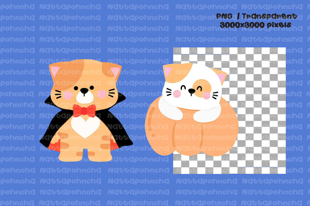 Cute Halloween Cat and Ghost Clipart, an Illustration by Nattapohncha (Photo 4 of 4)