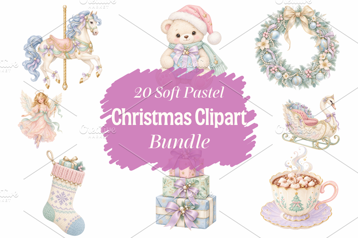 Pastel Watercolor Christmas Cliparts, a Seasonal Illustration by Ink Gallery (Photo 1 of 8)