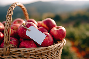 Reusable basket filled with fresh red apples in a scenic outdoor location durin, a Photo by AlyaAnd