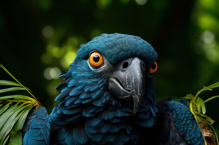 Close-Up of a Hyacinth Macaw in a Tropical Setting, Vivid Colors and Natural Be, a Photo by AS photostudio