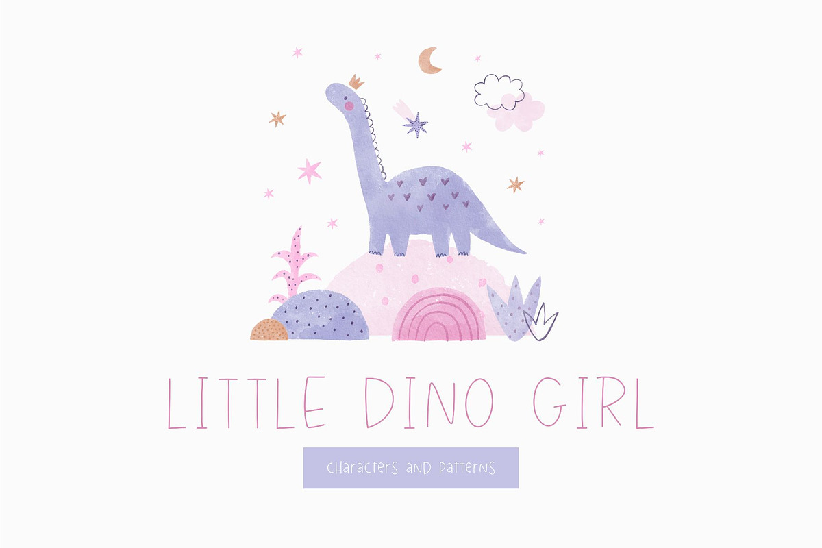 Watercolor little Dino girl, an Animal Illustration by Cute And Wild (Photo 1 of 6)