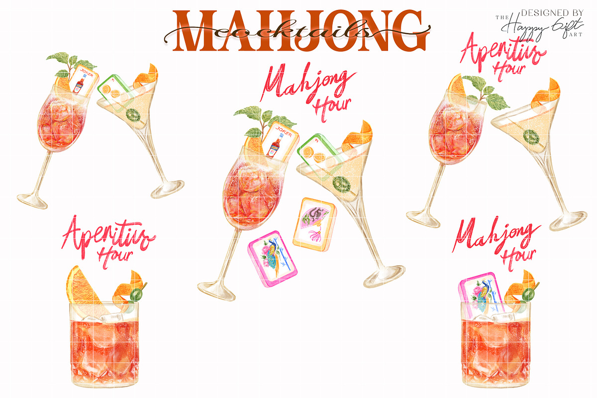 Aperitivo Mahjong Cocktails, a Food Illustration by TheHappyGiftArt (Photo 4 of 10)