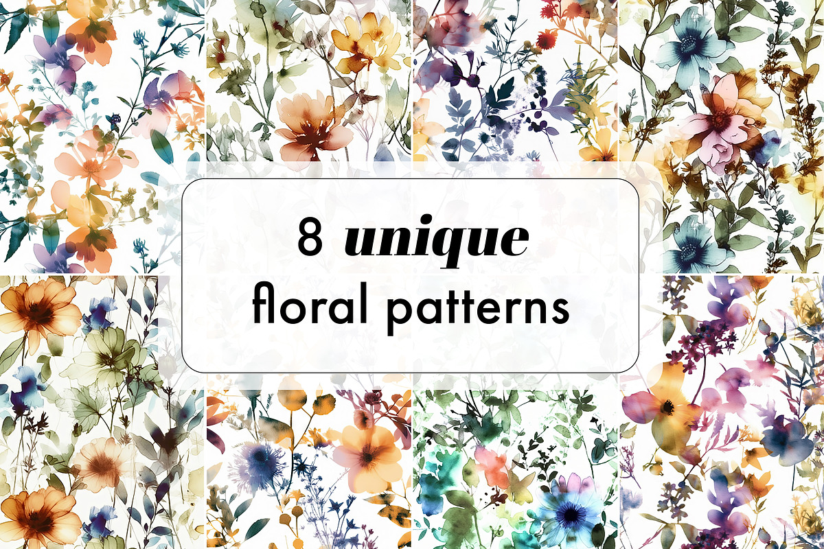 Watercolor Ink Floral Patterns, a Pattern Graphic by Ninterints (Photo 5 of 11)