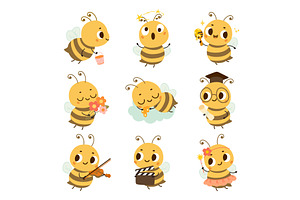 Cute cartoon bee. Funny bees in, an Animal Illustration by Valerie Bodnar