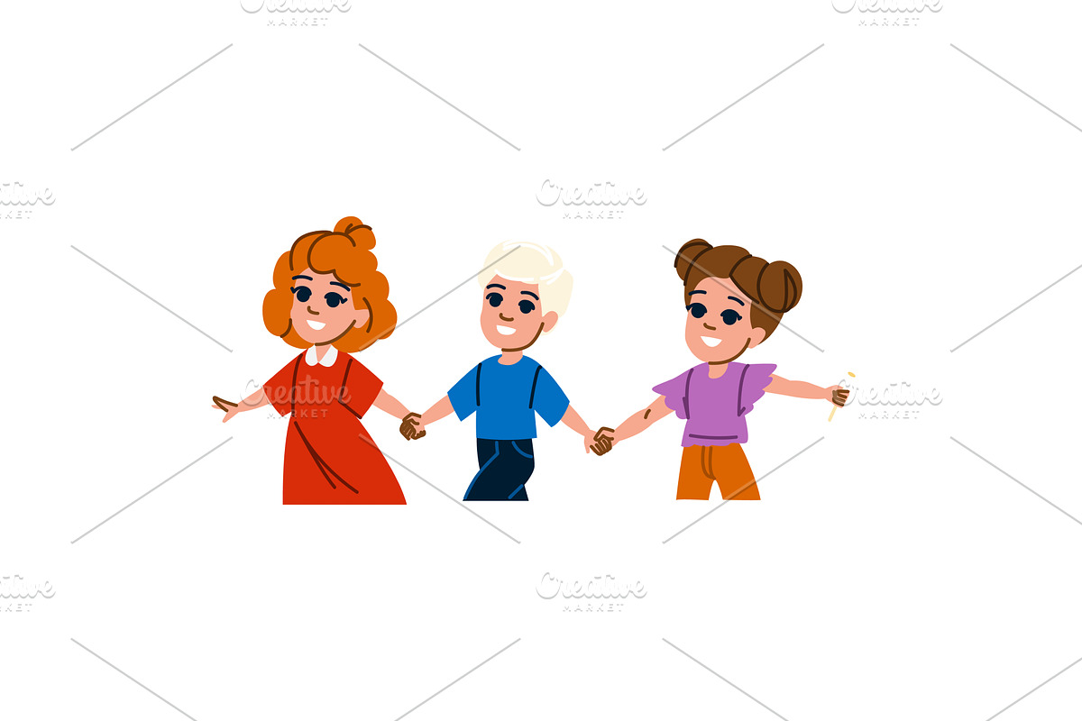Happy children holding hands and, an Object Illustration by pikepicture