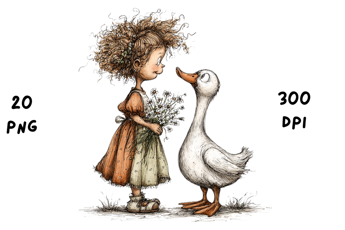 Whimsical Floral Girl and Duck, an Animal Illustration by GiraffeCreative (Photo 5 of 20)