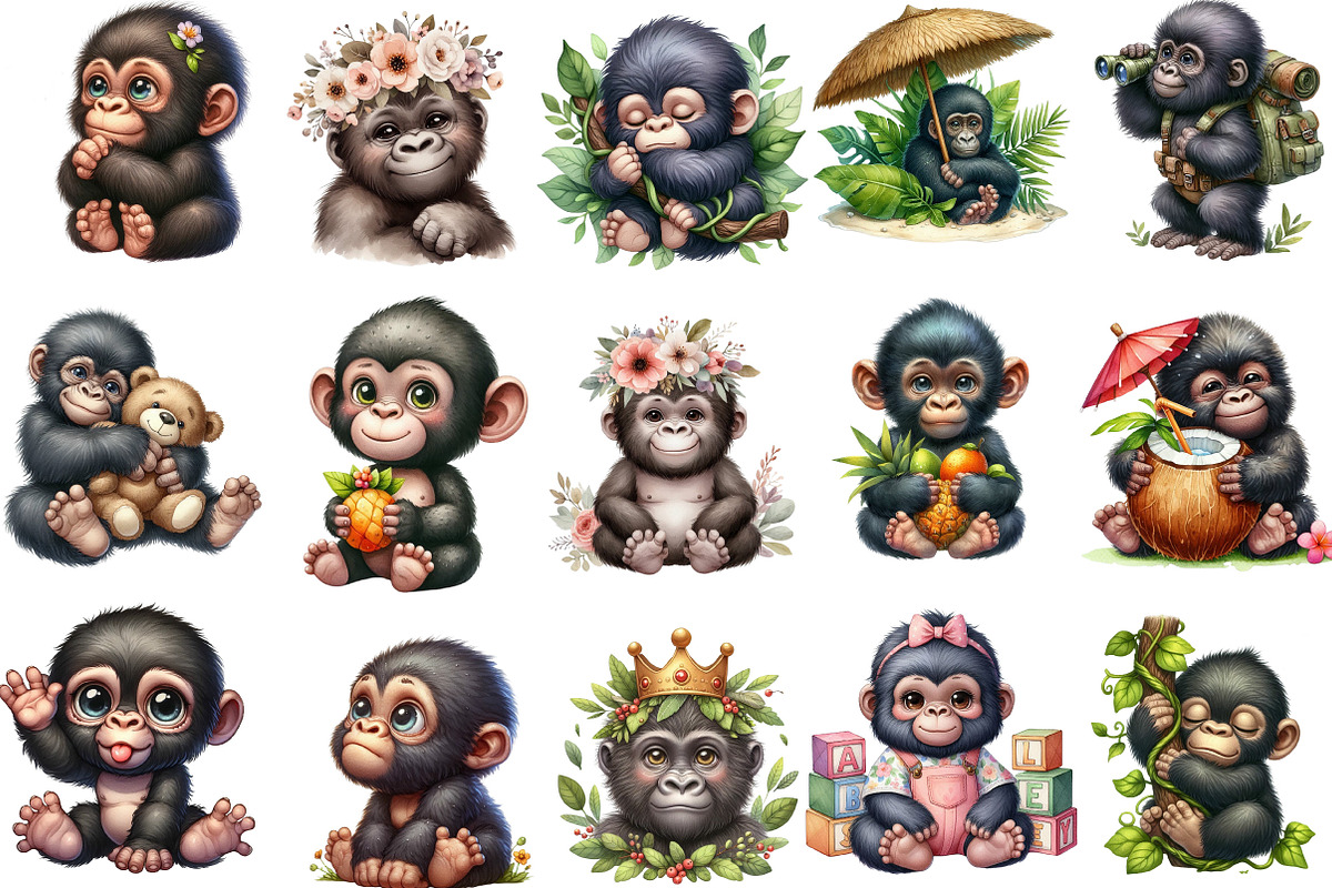Baby Gorilla Clipart, an Illustration by Designking (Photo 2 of 5)