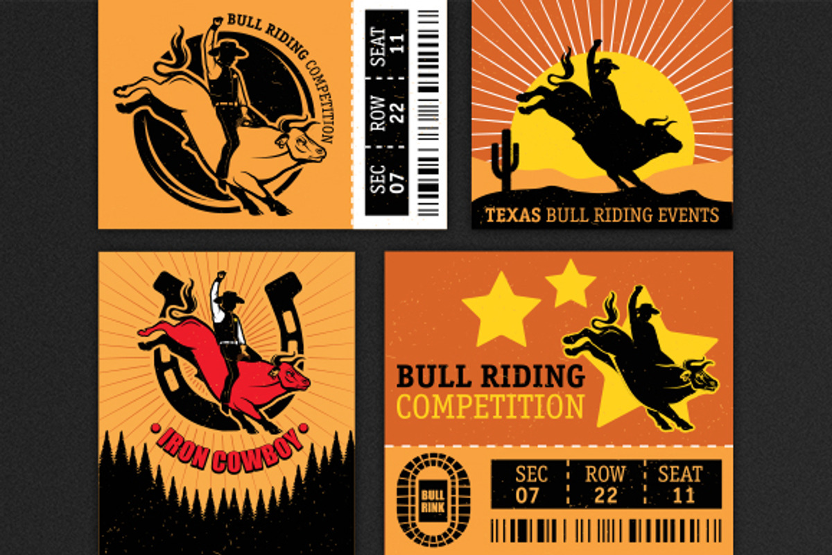 Set of vintage bull riding labels, a Texture Illustration by Moloko88
