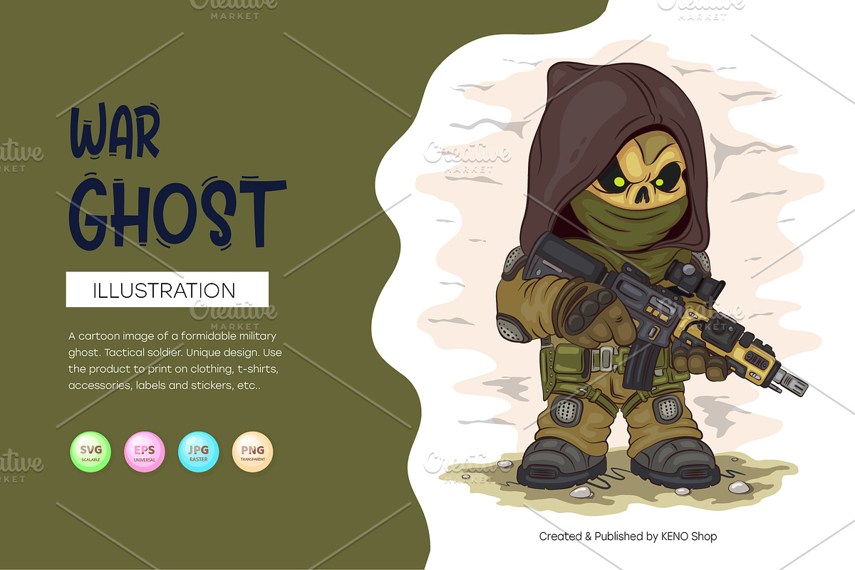 Cartoon War Ghost. T-Shirt, PNG, SVG, an Animal Illustration by KENO Mascots (Photo 1 of 3)