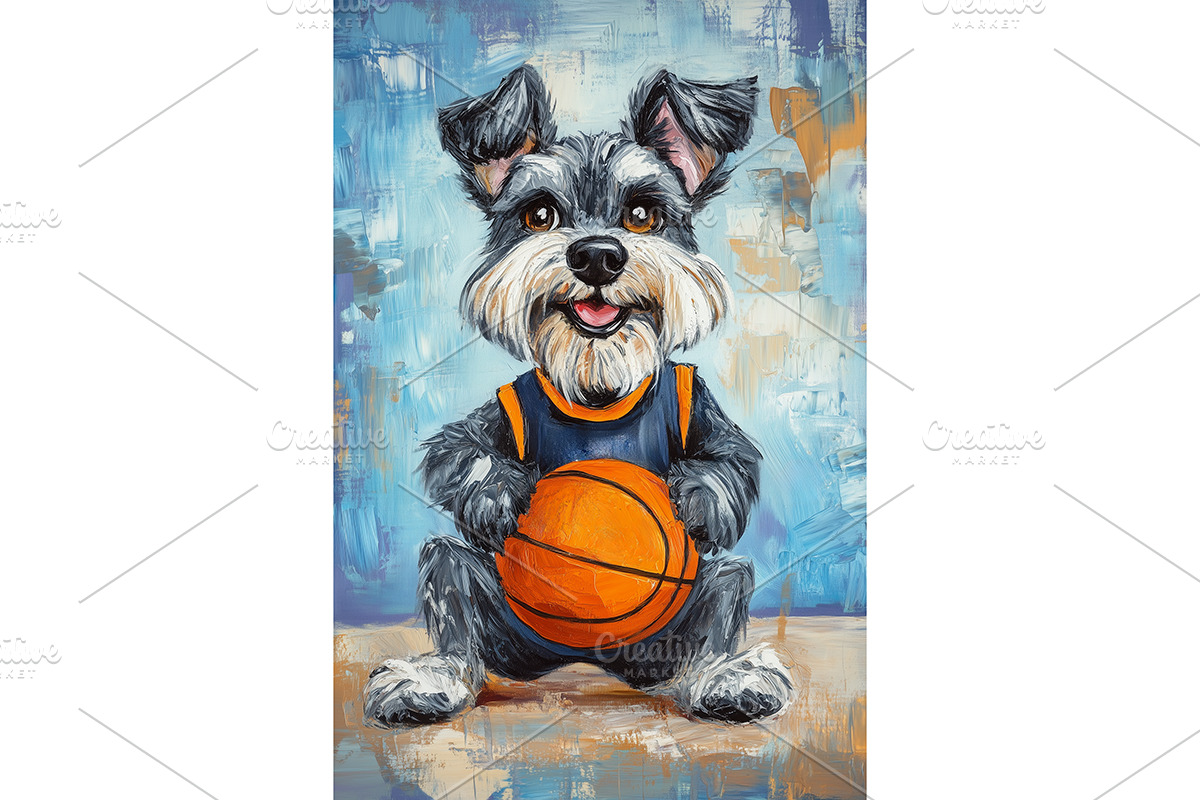 Basketball Schnauzer Dog Art Print, an Animal Illustration by Art Paradise Studios