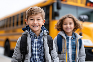 Two smiling boys with backpacks, a School & Education Photo by MistyDay