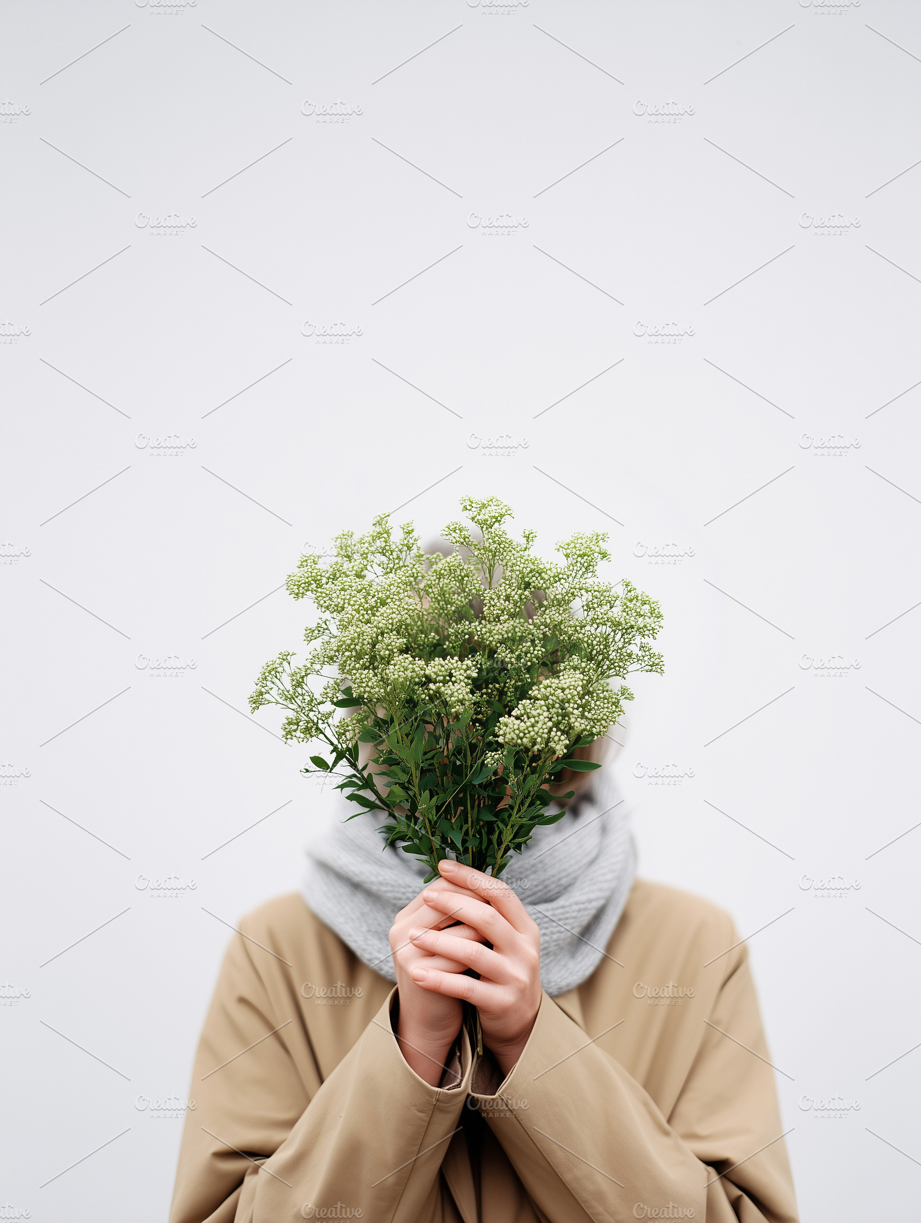Woman holding a bouquet of white, a Person Photo by MistyDay