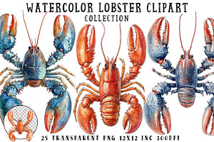 Watercolor Lobster Clipart, an Illustration by OK Design