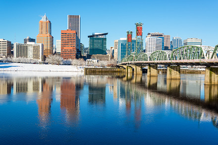 Downtown portland reflection stock photo containing portland and oregon