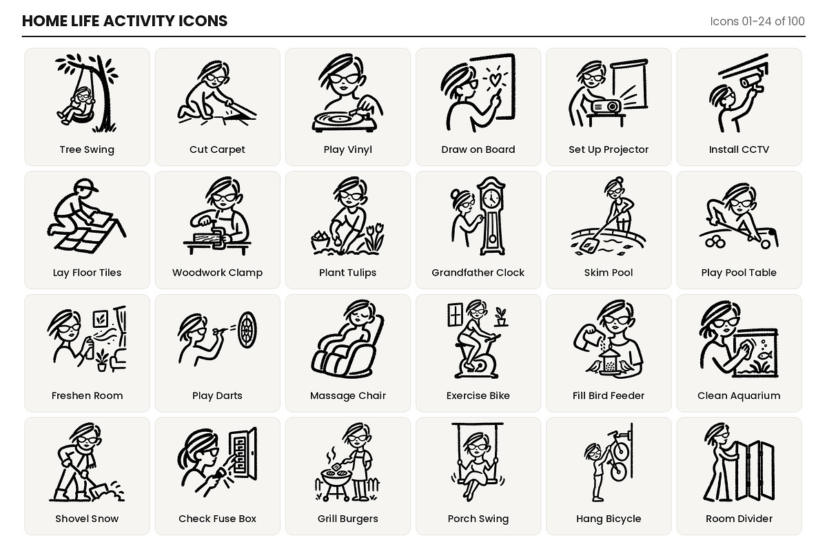 Home Life Activity Icons -Hand Drawn, an Outline Icon by Symbolic Language (Photo 2 of 7)