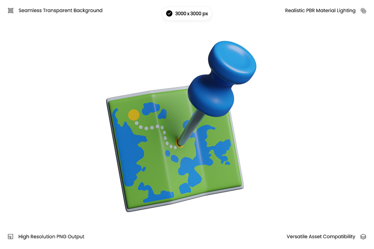 Pushpin on Folded Map 3D, an Object 3D Model by Wencory (Photo 2 of 3)