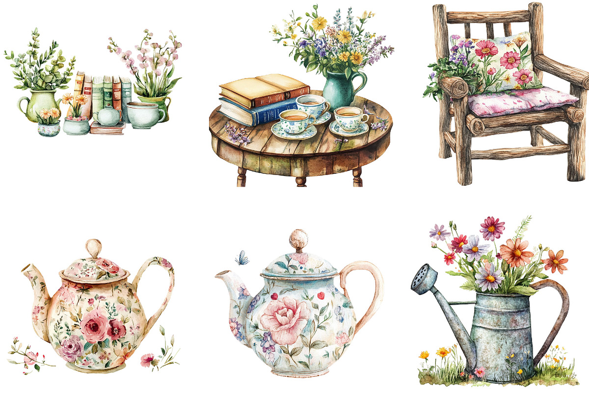 Watercolor Vintage Cottage Life Item, an Illustration by Designking (Photo 4 of 5)