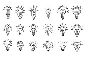 Doodle idea bulbs. Lamp bulb with, an Object Illustration by LadadikArt