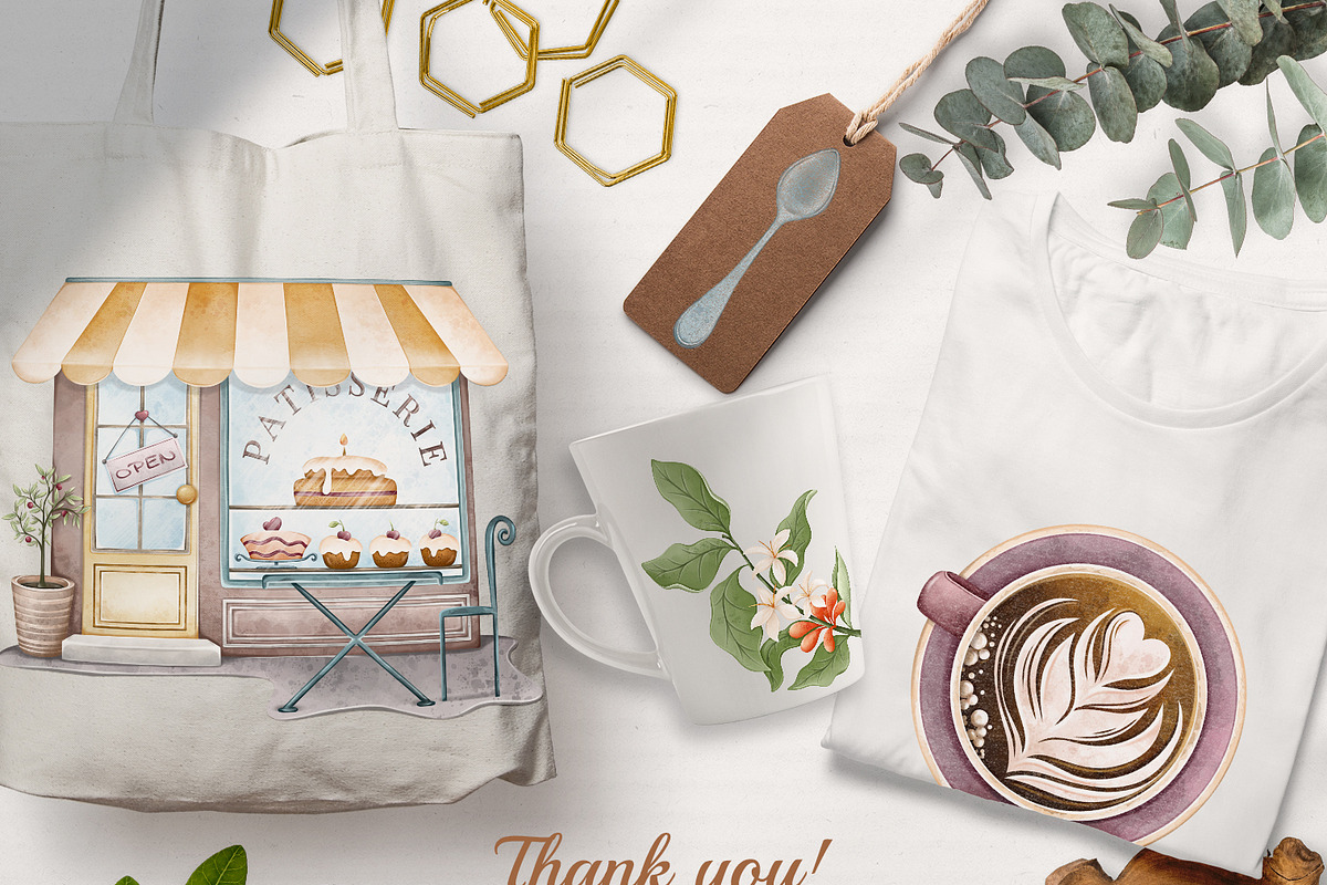 Watercolor Coffee Clipart PNG Set, a Food Illustration by Mespilia (Photo 5 of 5)